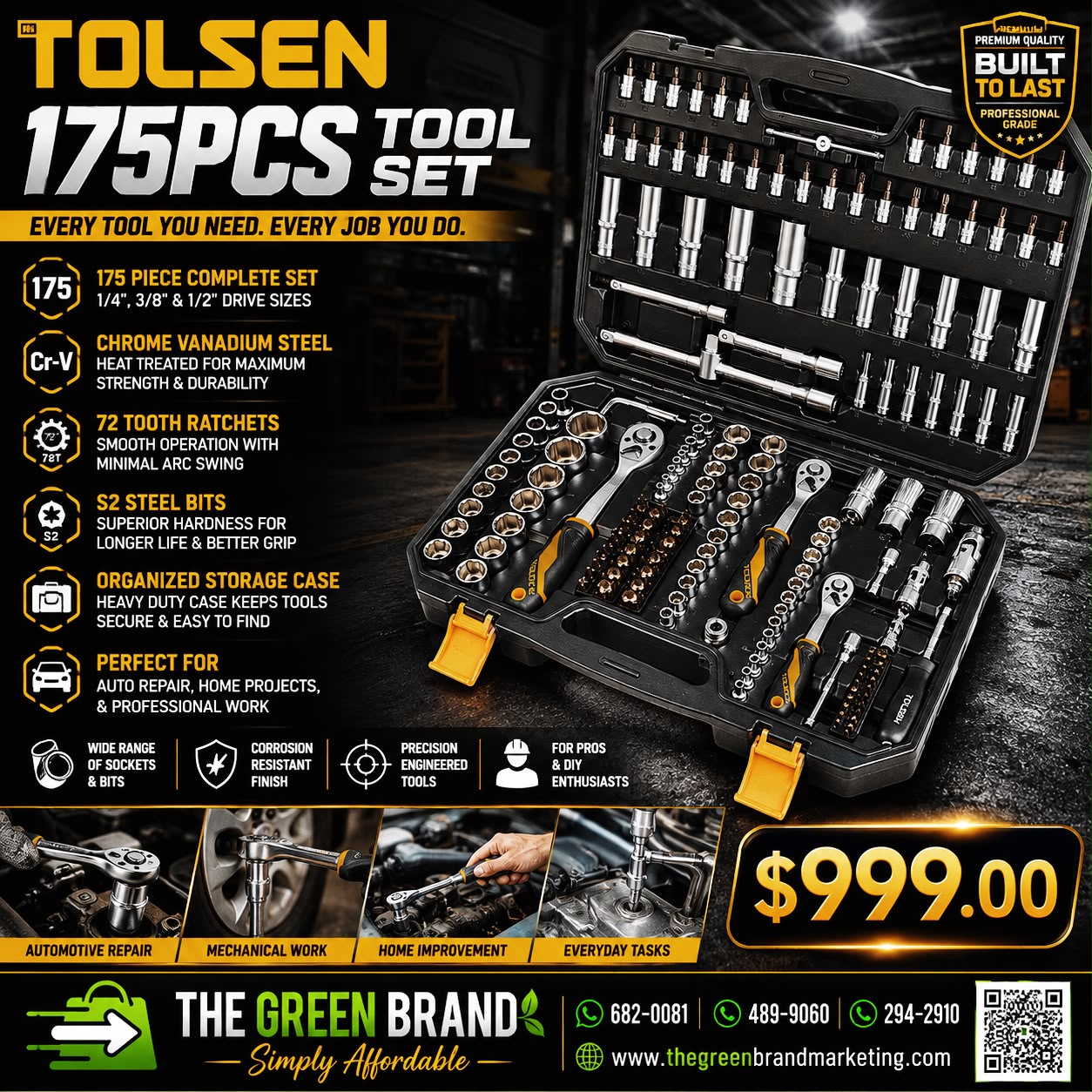 Tolsen 175Piece 1/2 inch 3/8 inch 1/4 inch set