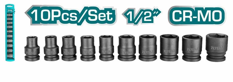 Total 10 Piece shallow impact socket set