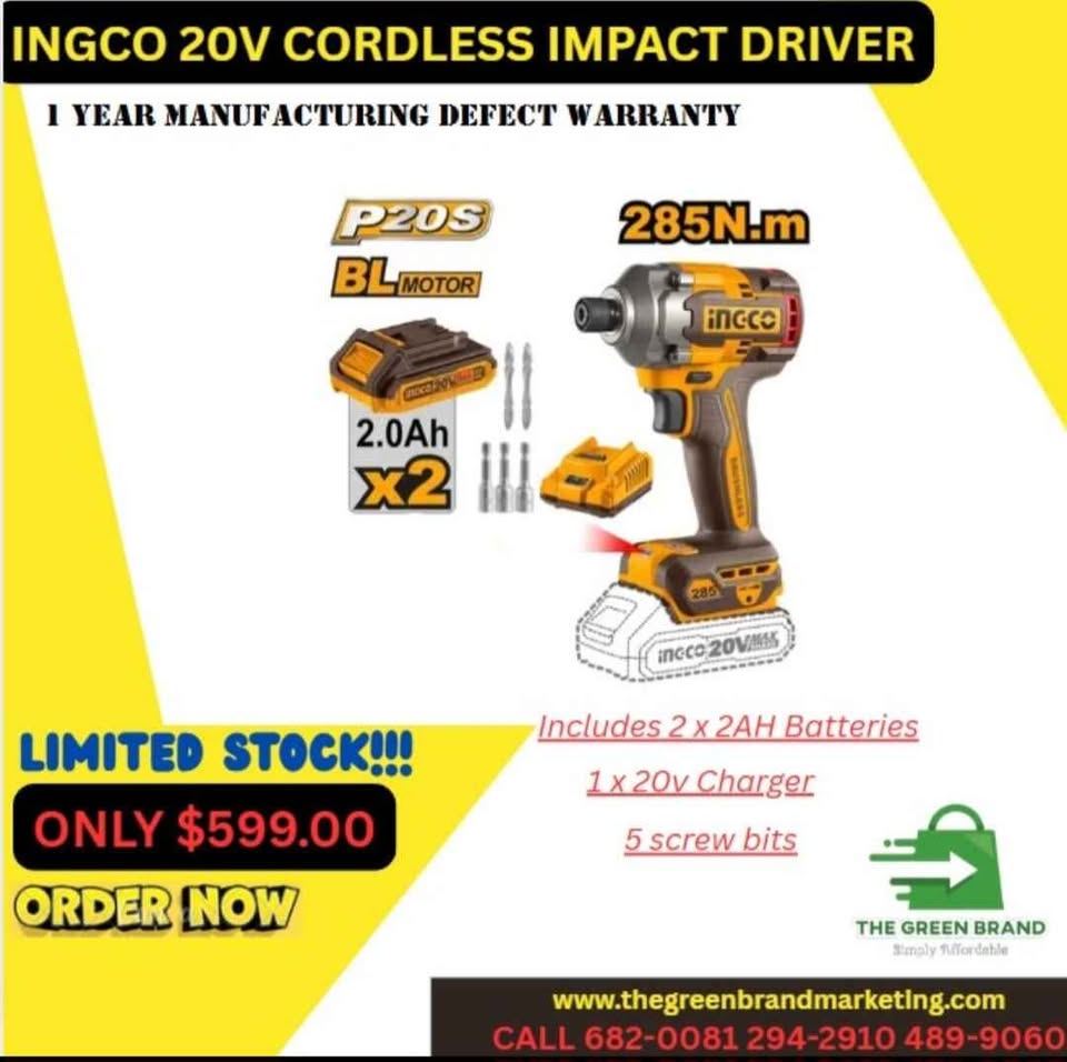 Ingco cordless 20v impact driver with 2 x 2ah batteries