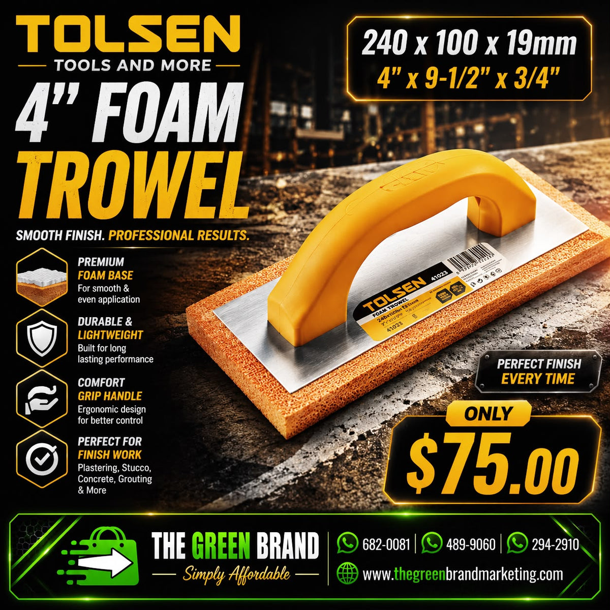 TOLSEN FOAM TROWEL 4 INCH