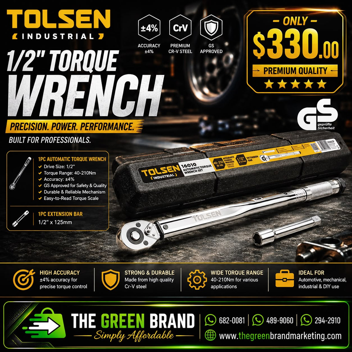 Tolsen torque wrench 1/2" 40-210Nm 16010