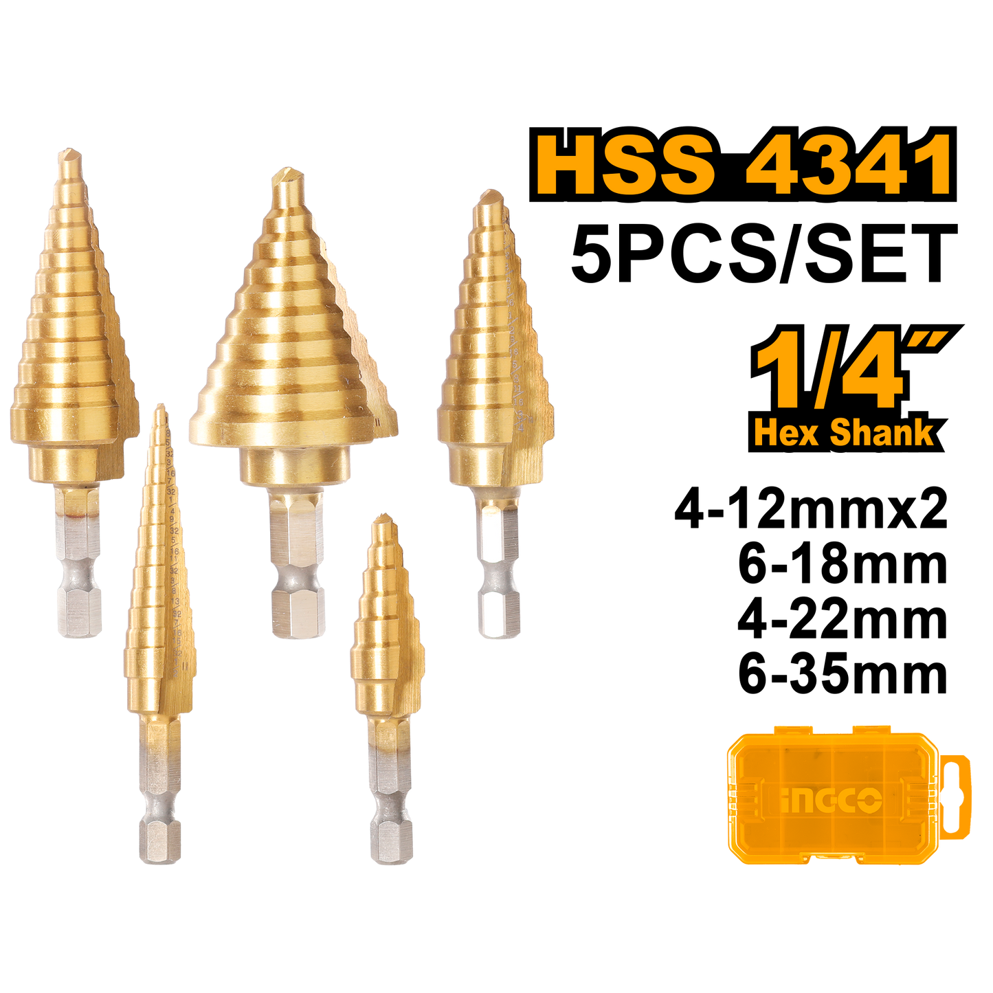 Ingco 5 Piece step drill bit set