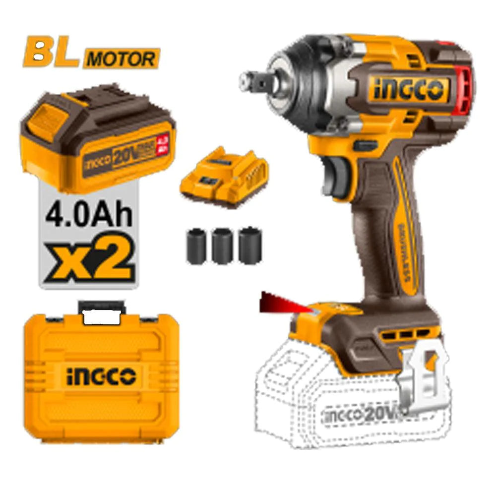 Ingco 20v 500nm cordless wrench with 2 x 4ah batteries