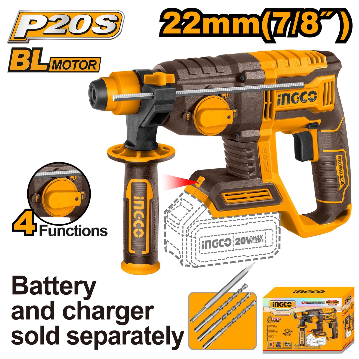 Ingco Rotary hammer cordless 7/8