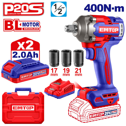 Emtop 400nm impact wrench cordless