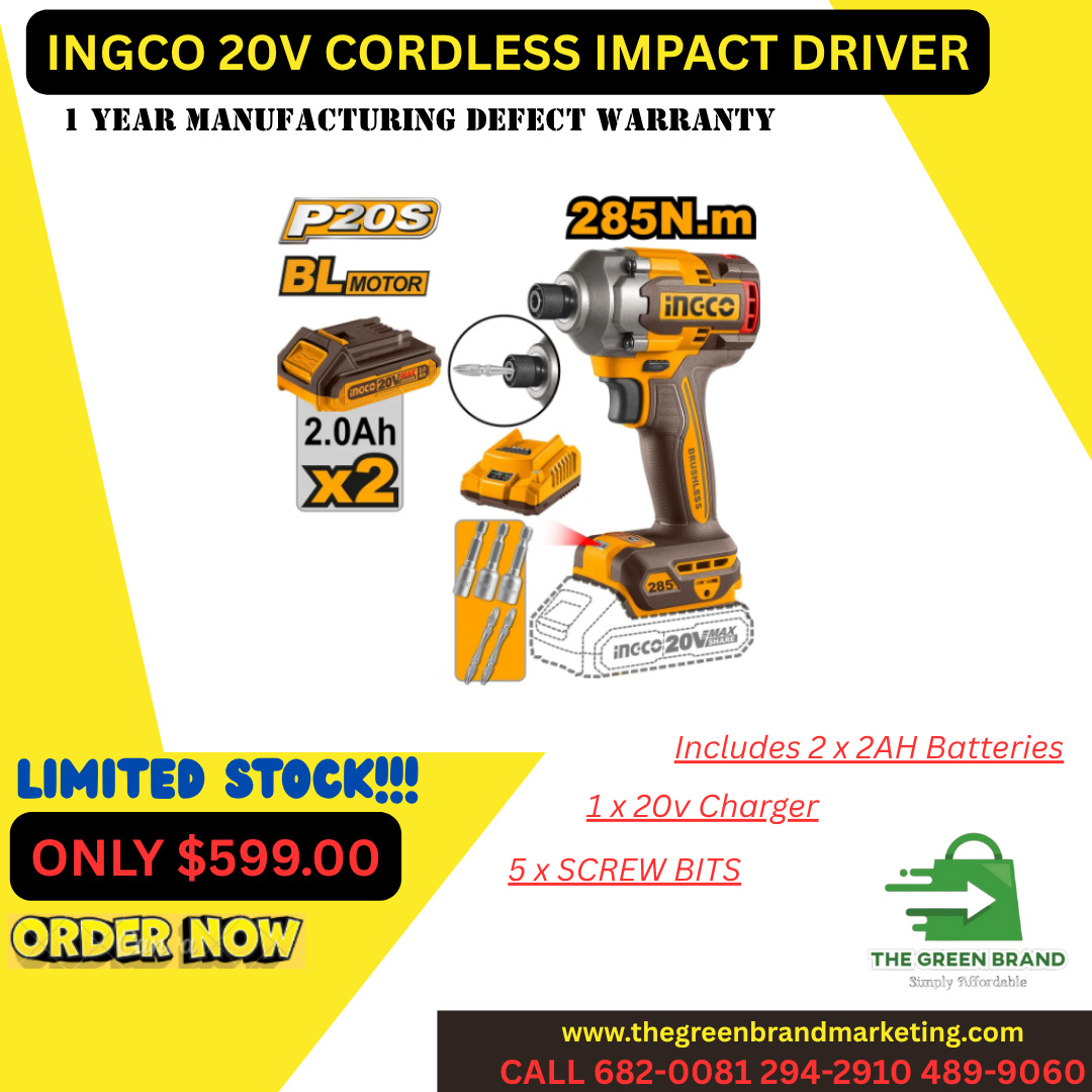 Ingco cordless 20v impact driver with 2 x 2ah batteries