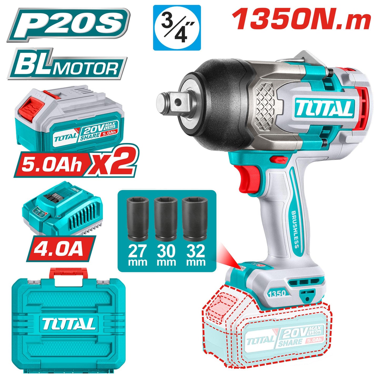 Total 1350nm impact wrench 3/4 inch
