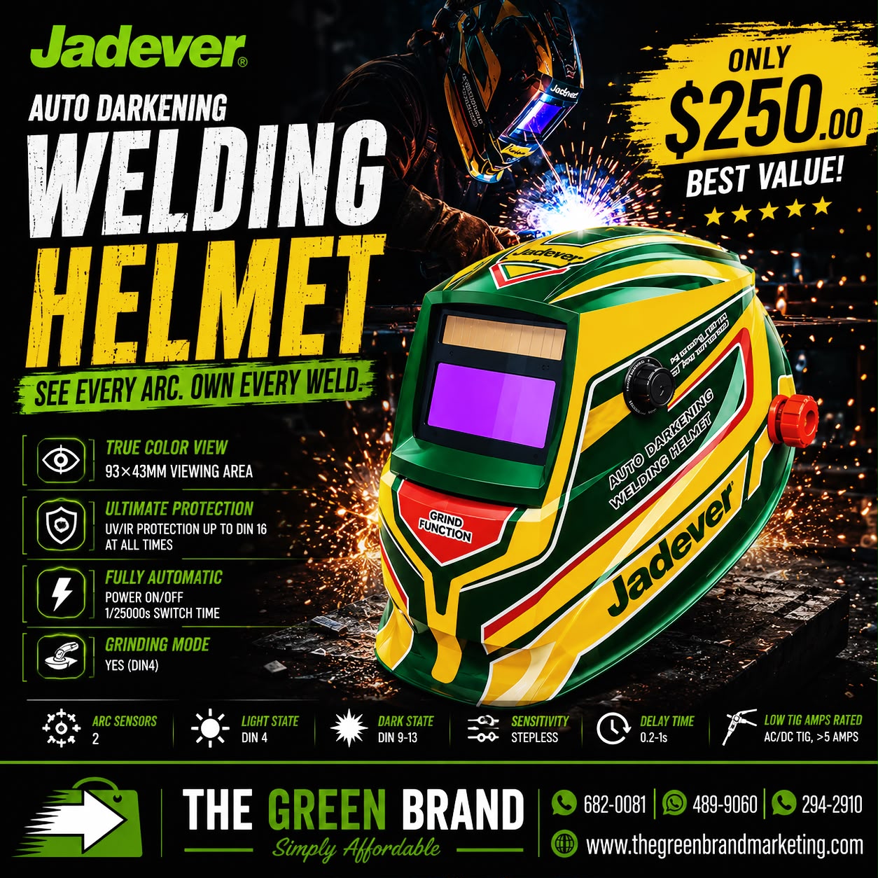 Jadever Auto darkening welder helmet shade 9 - 13
