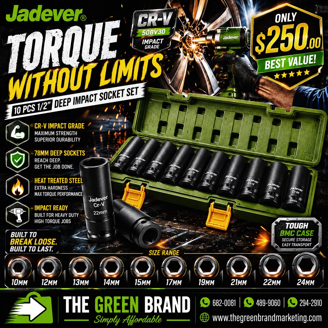 Jadever 10 Piece deep impact socket