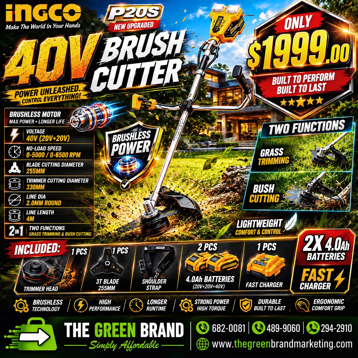 Ingco 40V cordless string trimmer and bush cutter