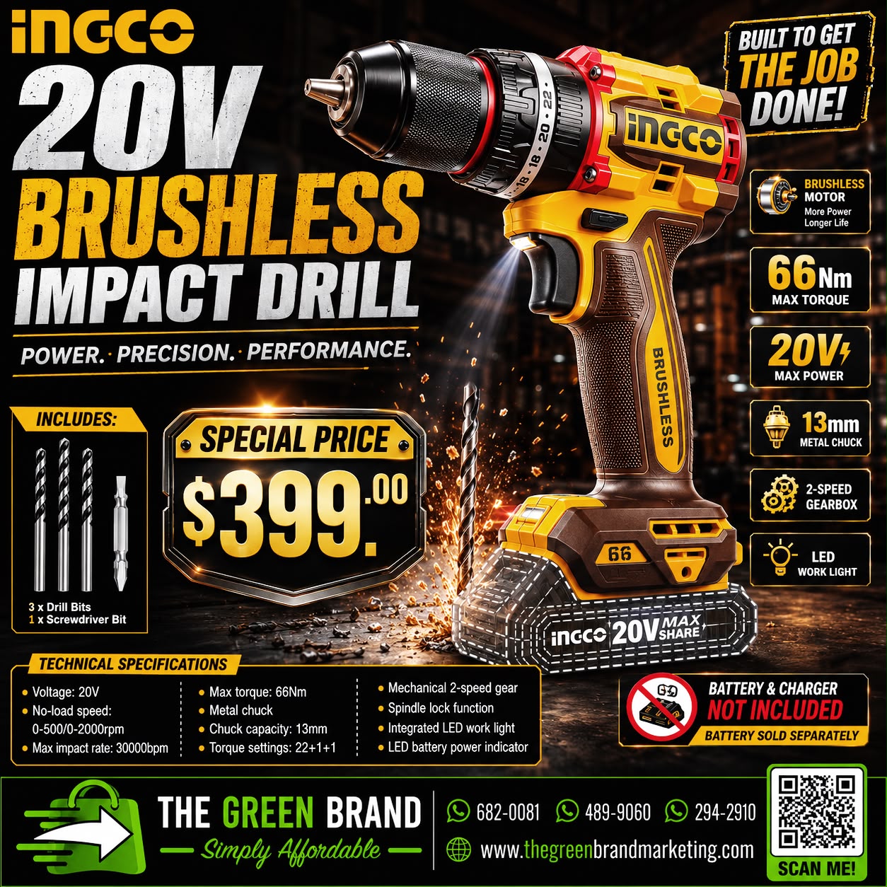 Ingco 66nm compact brushless drill (Metal chuck tool alone)