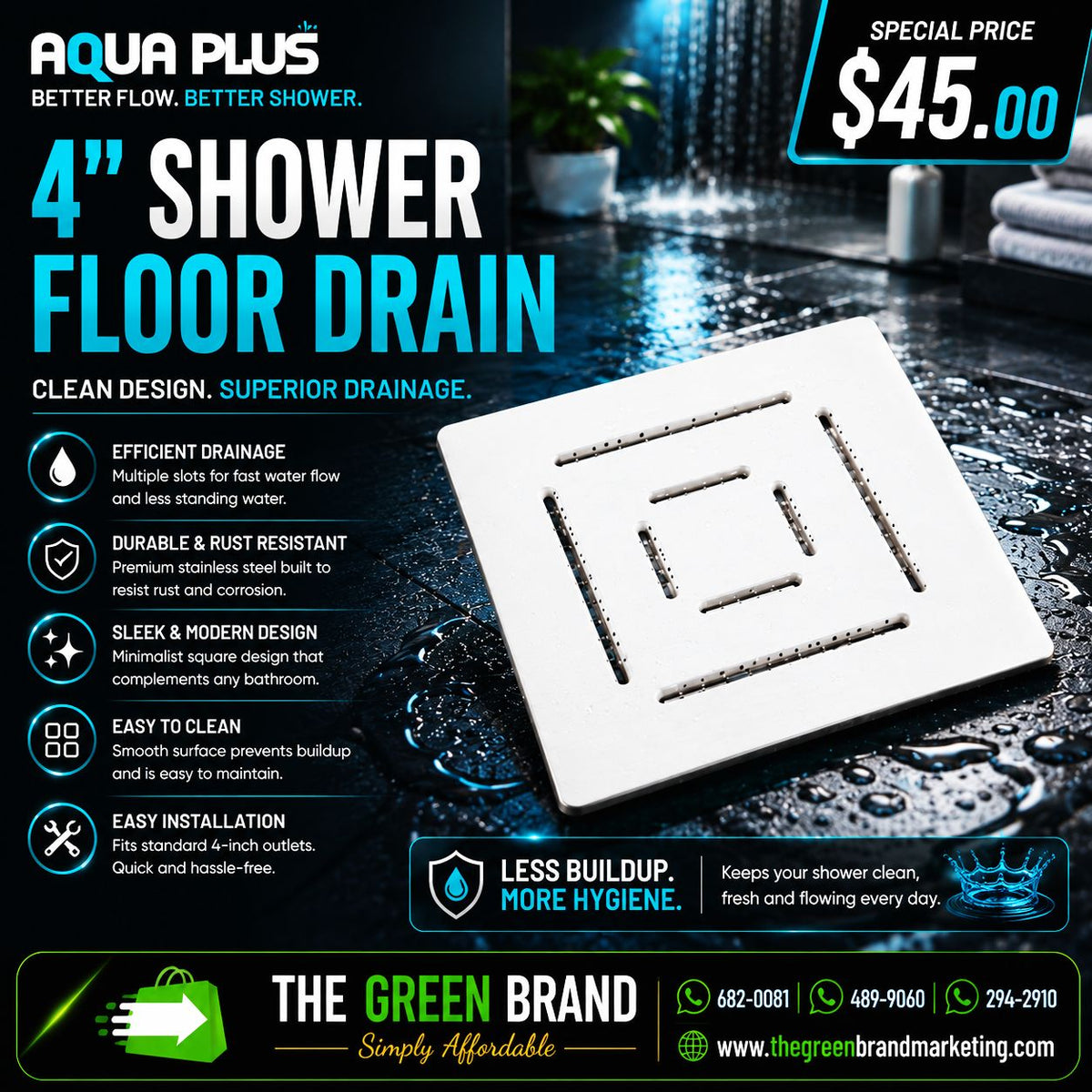 Aqua Plus 4" Shower Floor Drain