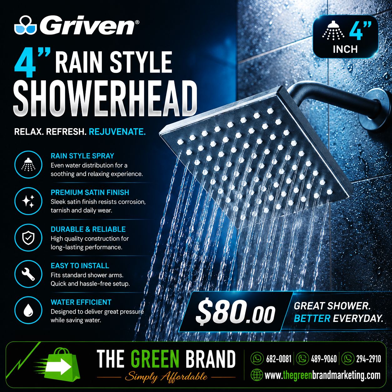 Griven 4" Rain Style Showerhead