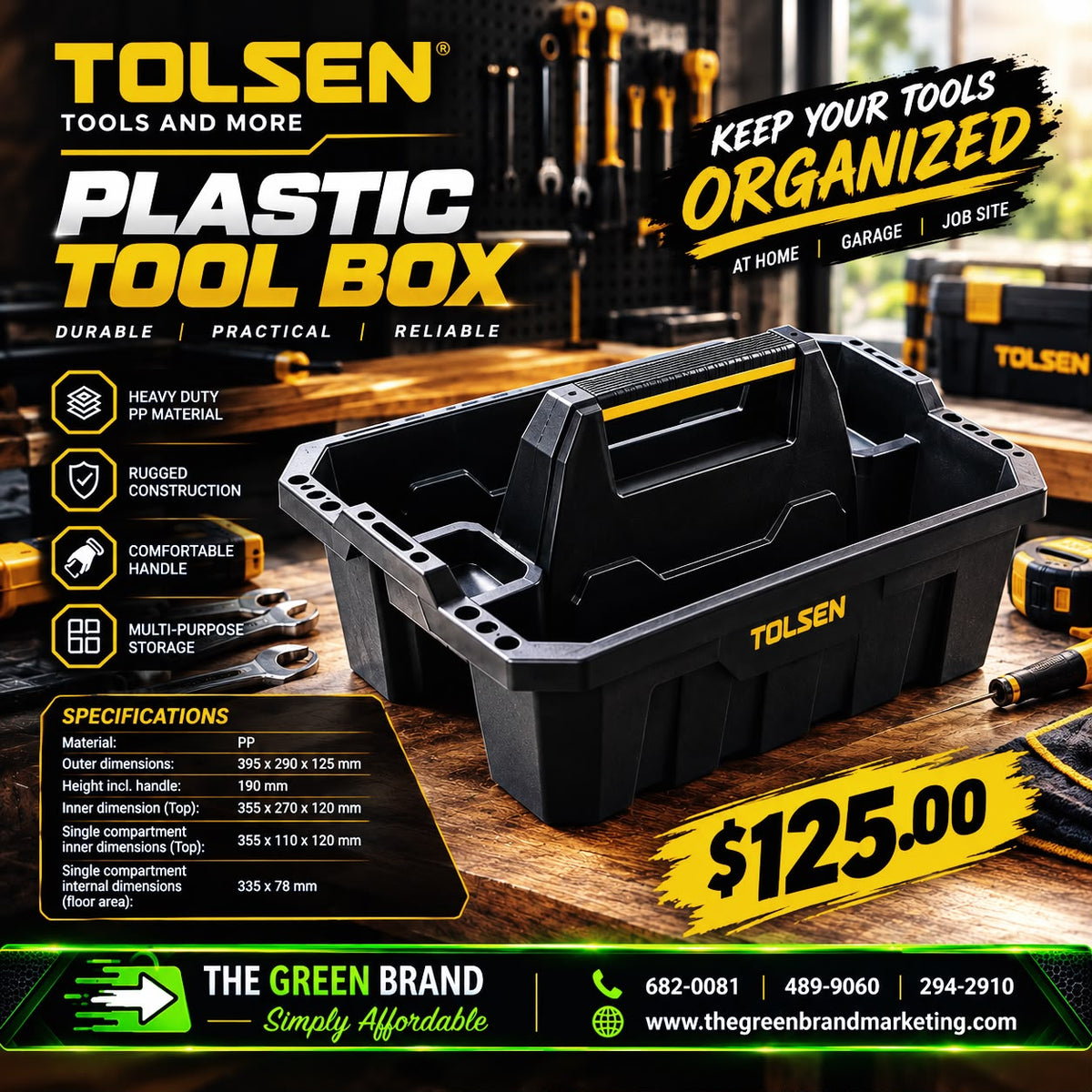 Tolsen plastic tool box 395 x 290. 125mm
