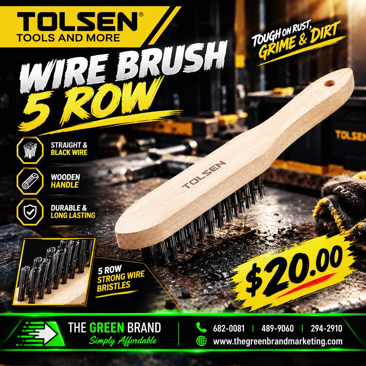 Tolsen wire brush 5 row wooden handle