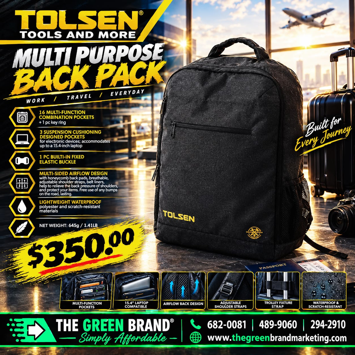 tolsen backpack 16 multifunction combination pockets with 1 key ring