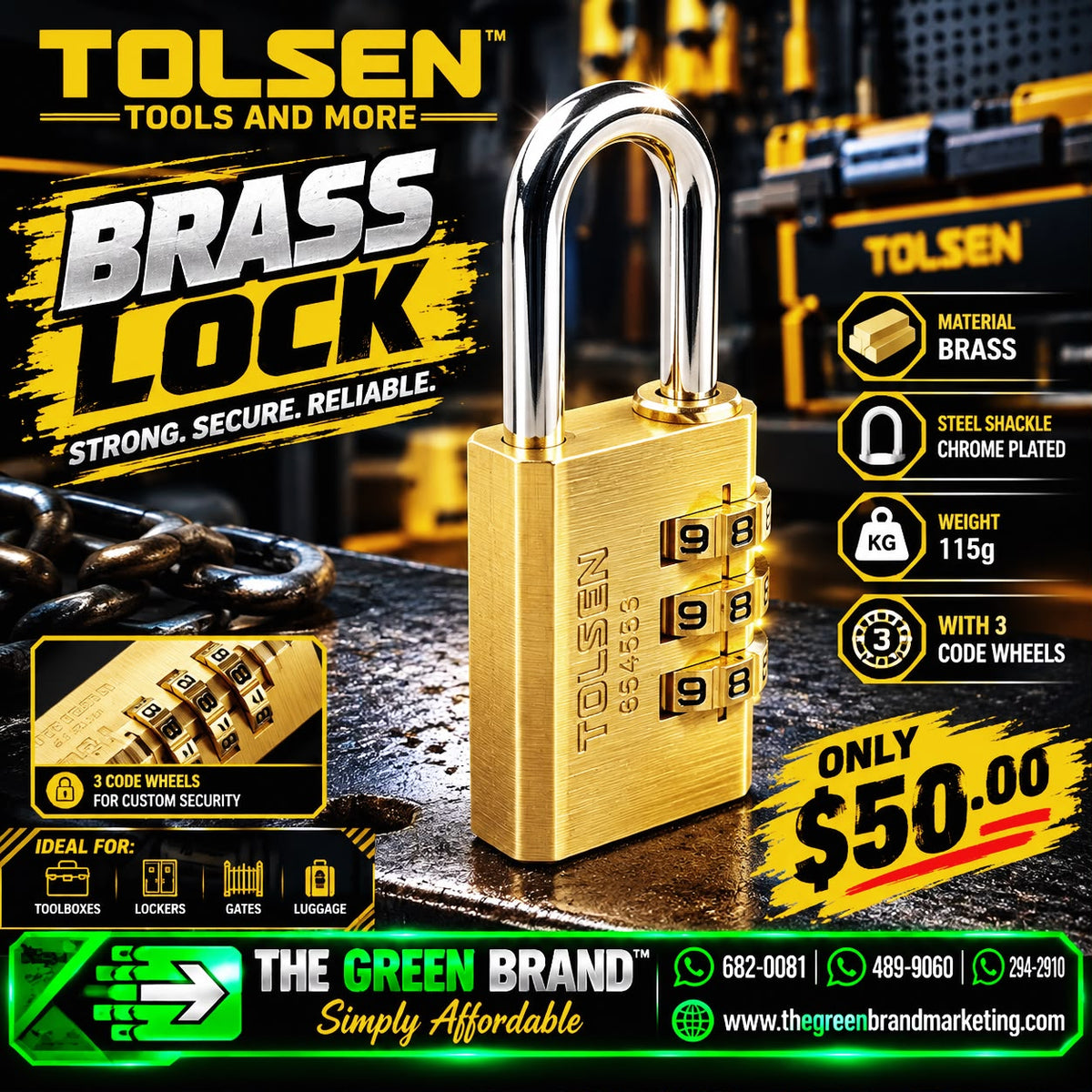 Tolsen combination brass padlock