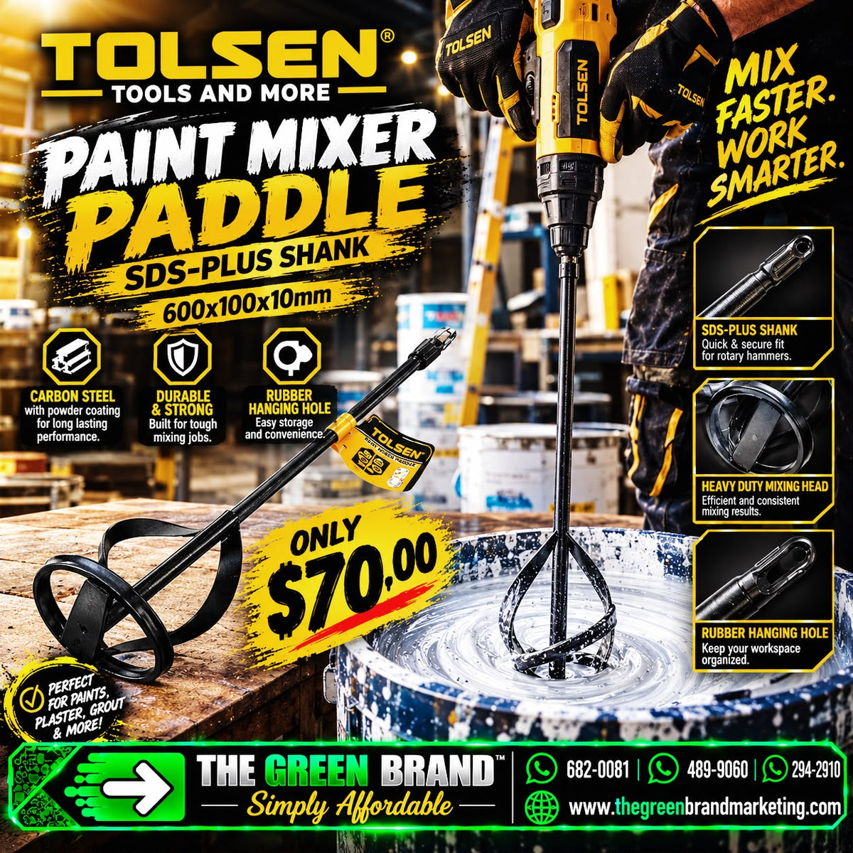 TOLSEN PAINT MIXER (SDS-PLUS SHANK) 600x100x10mm