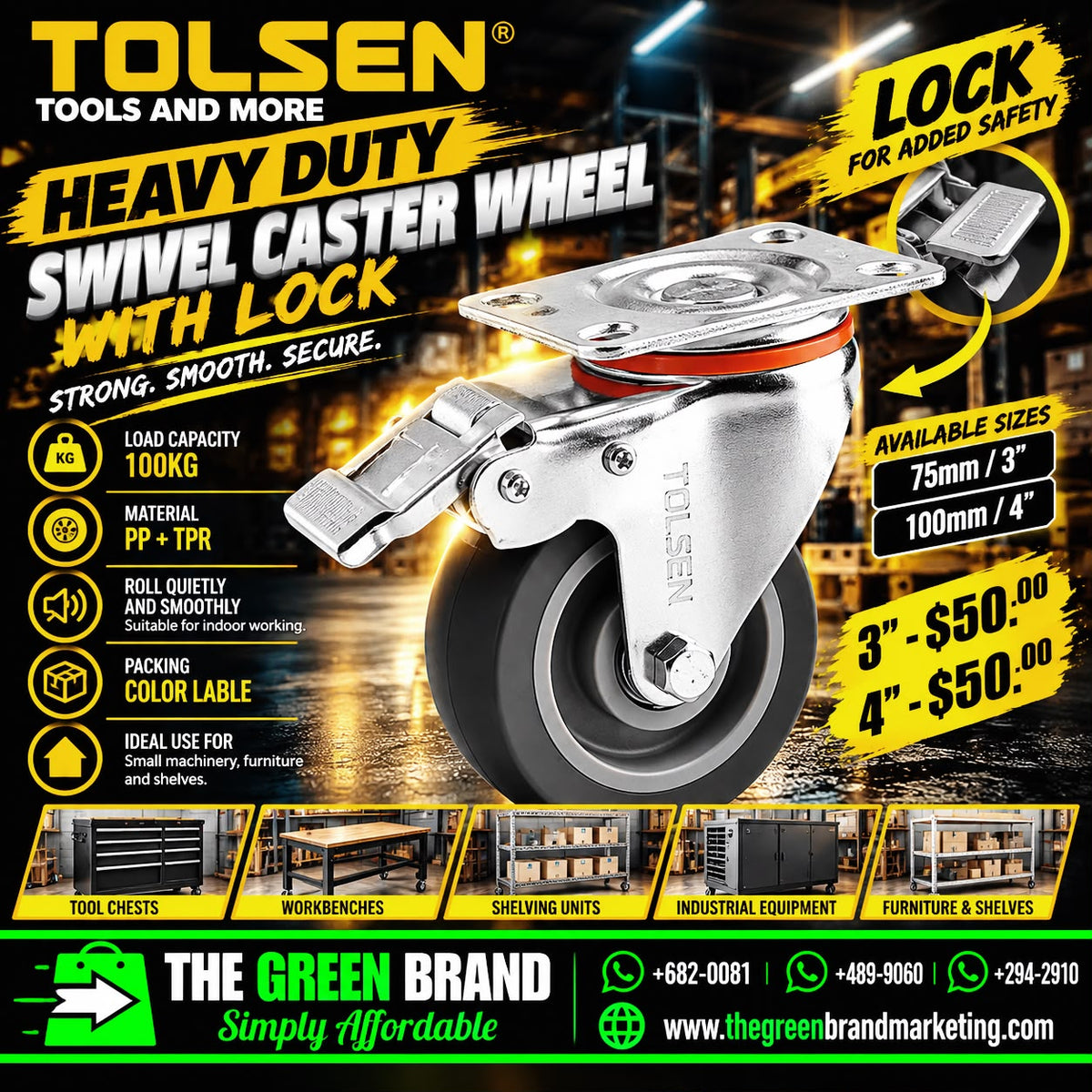 HEAVY DUTY SWIVEL CASTER WITH BRAKE
