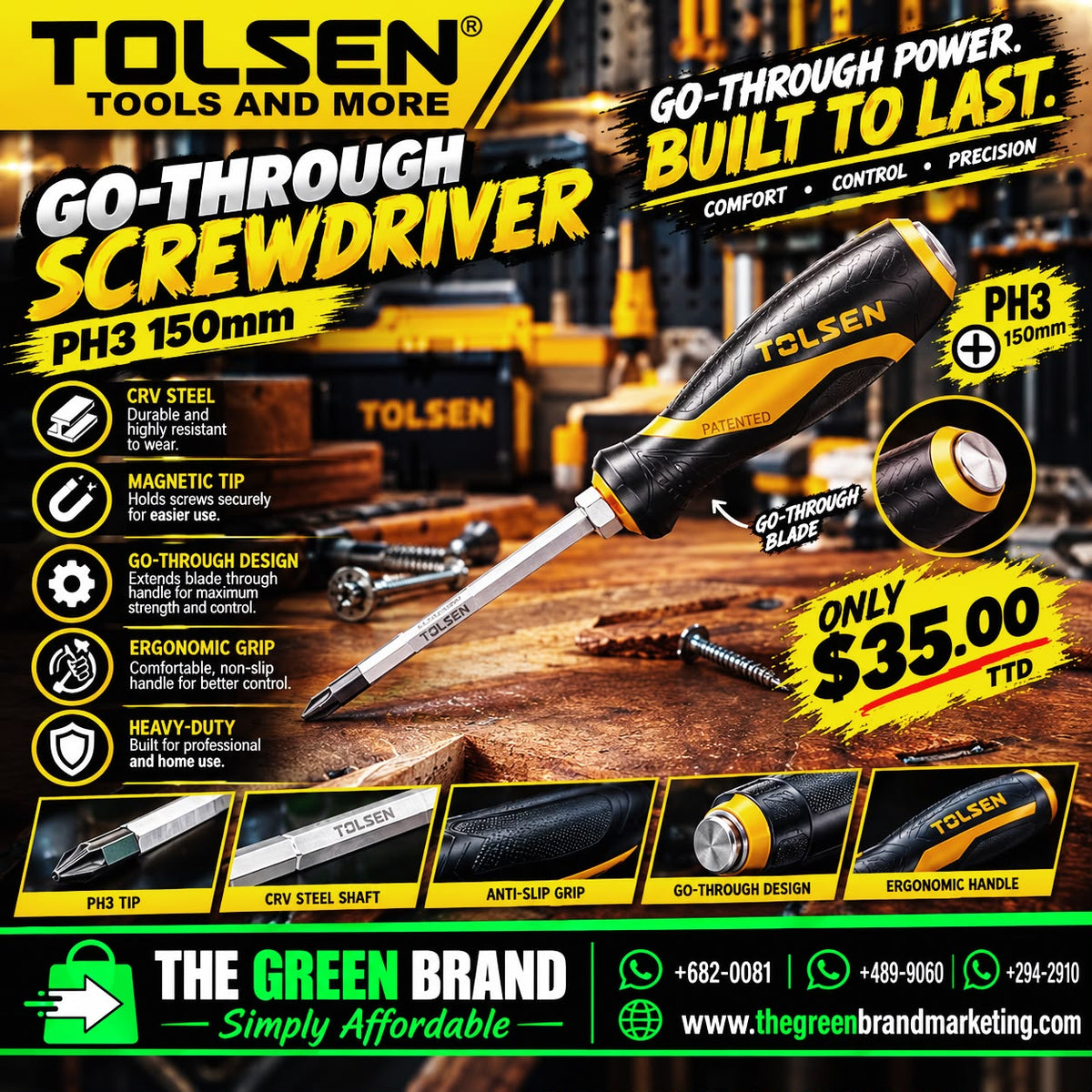 Tolsen GO-THROUGH SCREWDRIVER PH3 150mm