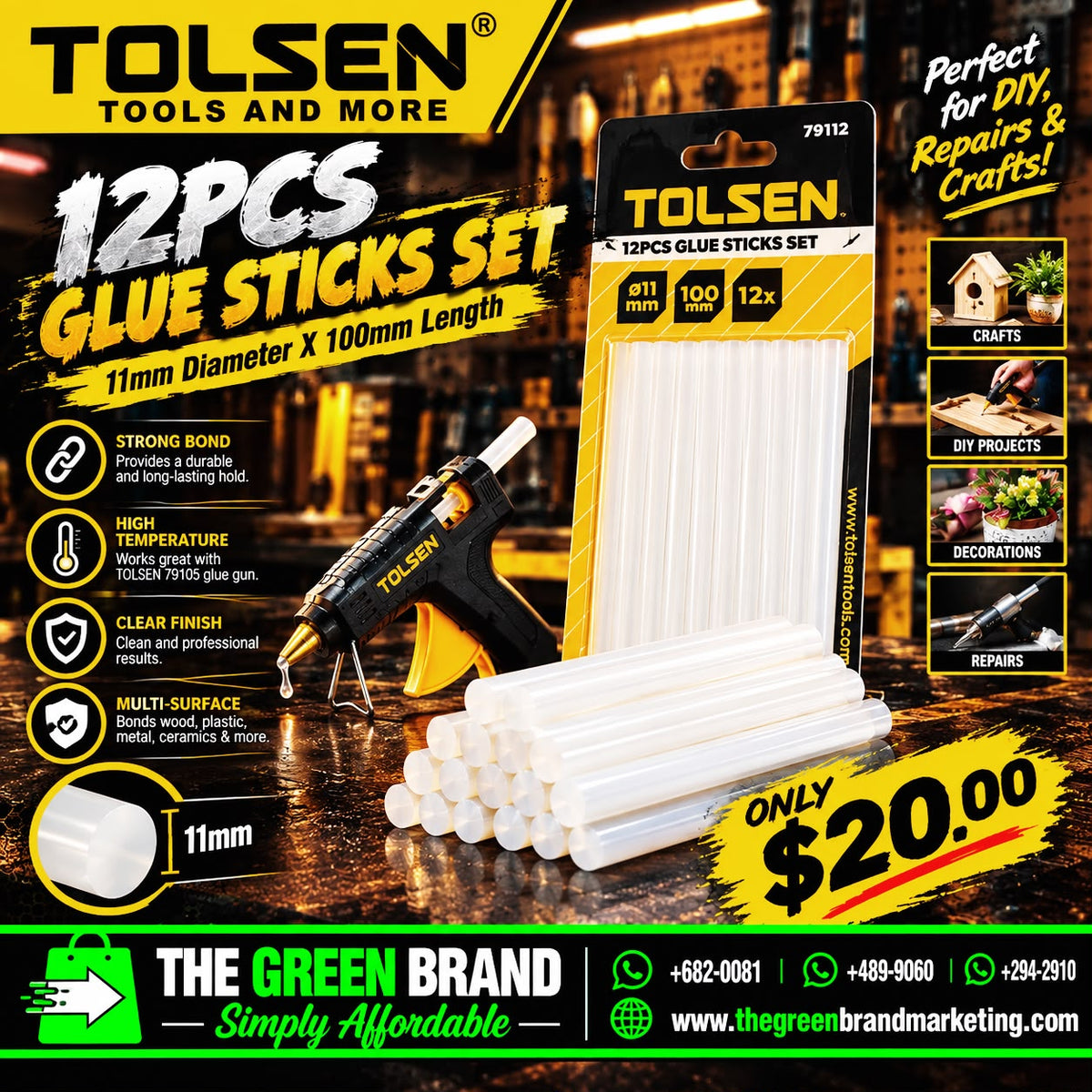 Tolsen 12pc Glue sticks 11.2mm