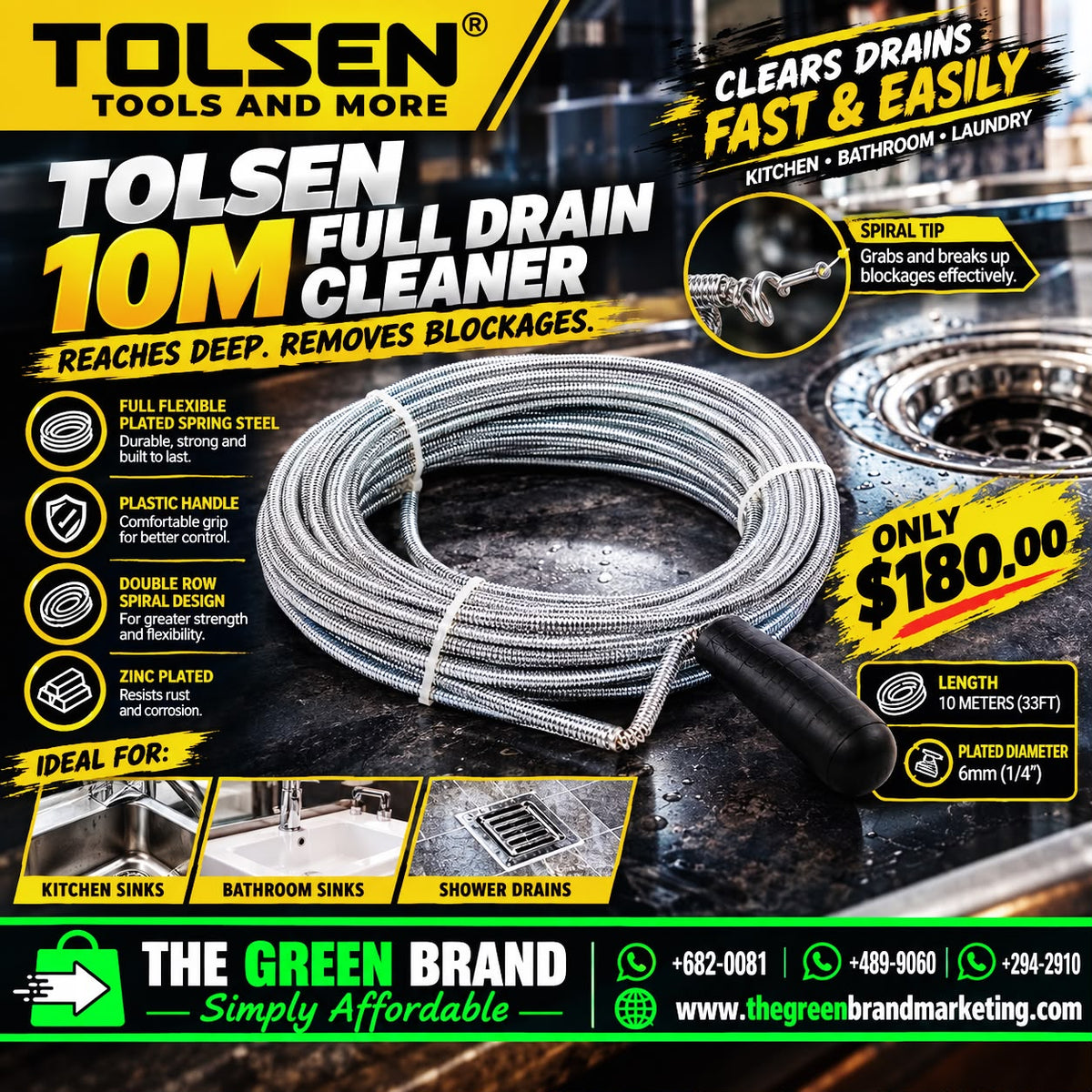 Tolsen 10m full drain cleaner