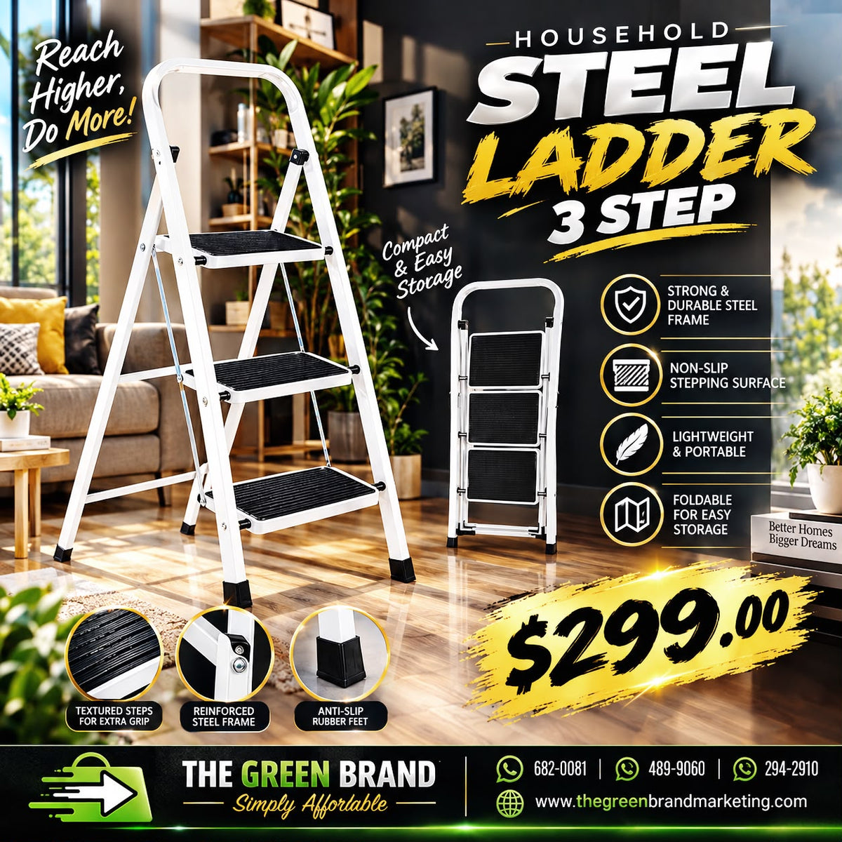 3 Step Household Steel Ladder