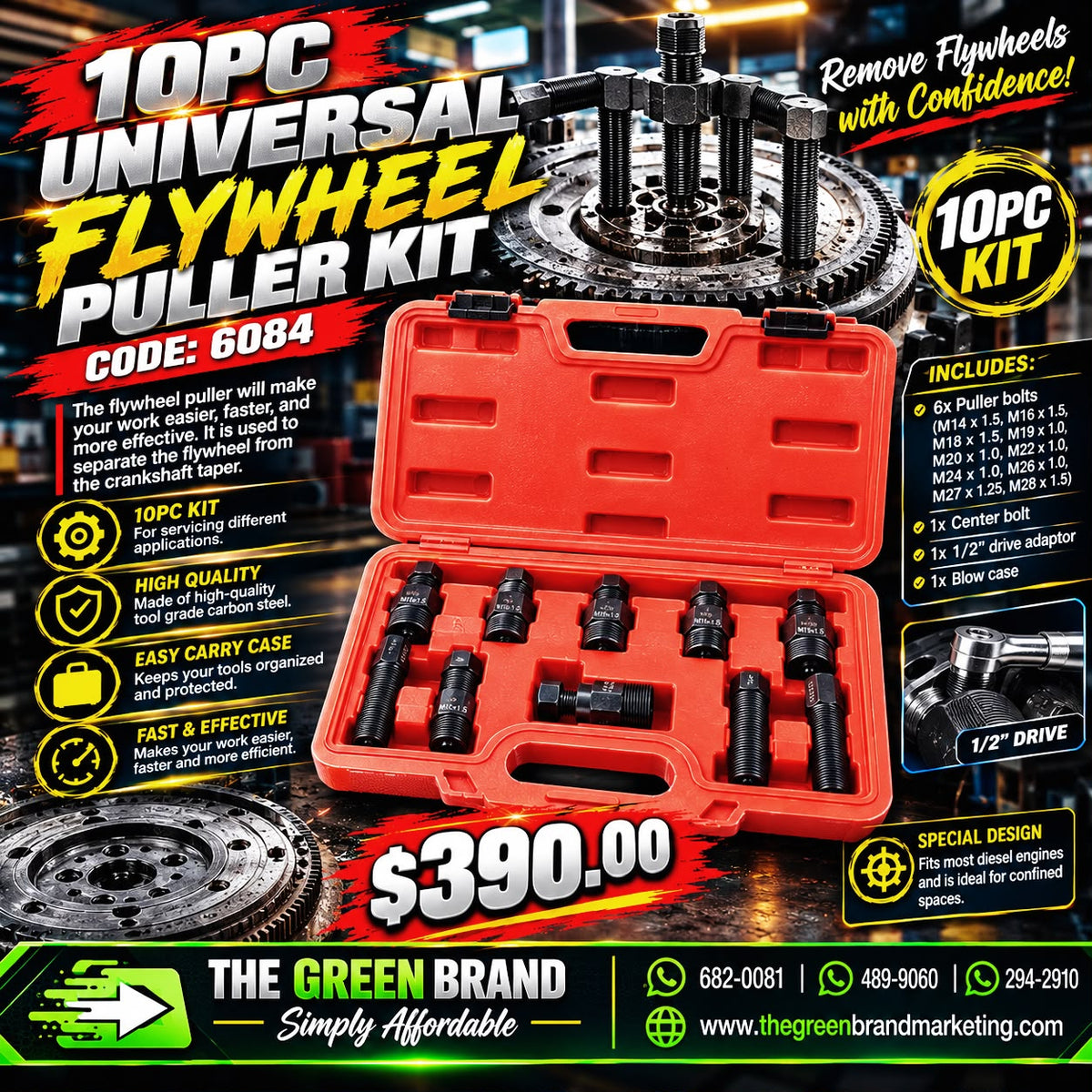 6084- 10Pcs Universal Flywheel Puller Kit