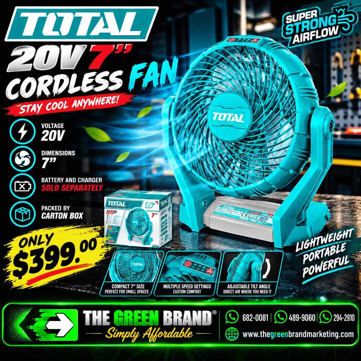 Total 20V 7" Cordless Fan (Tool Alone)