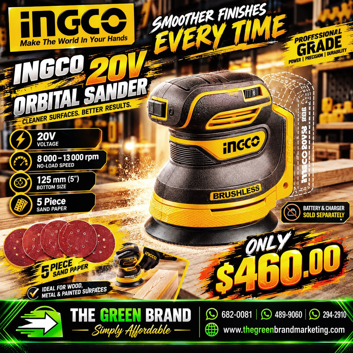 Ingco 20V Cordless Orbital Sander