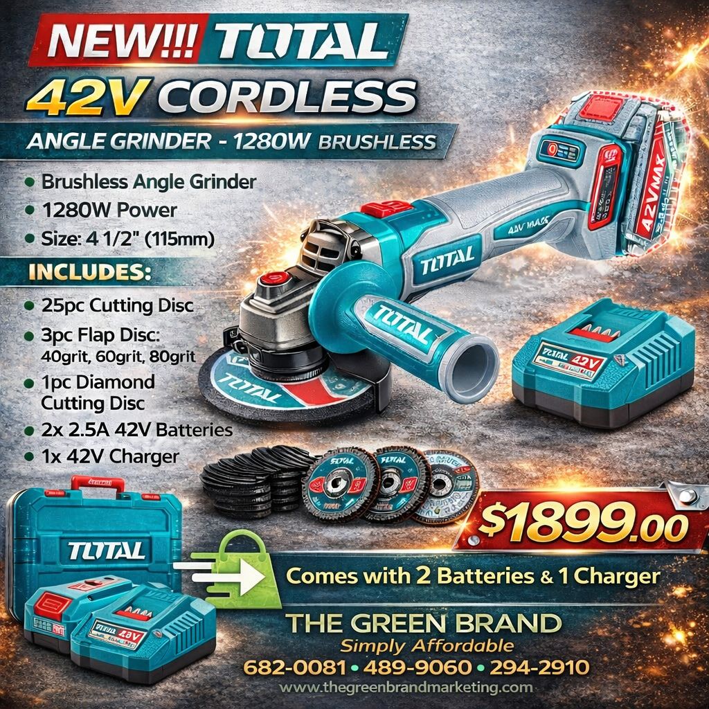 NEW!!! TOTAL 42V CORDLESS ANGLE GRINDER 1280W