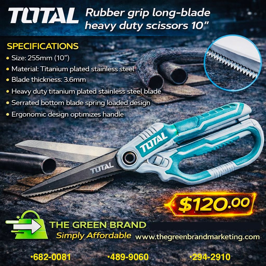 TOTAL Rubber grip long-blade heavy duty scissors 10"