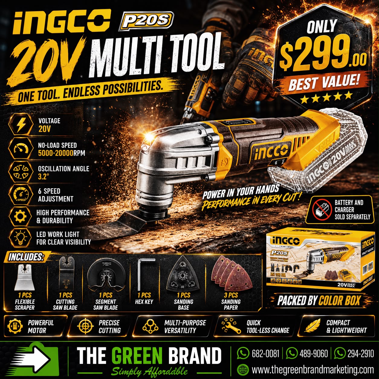 Ingco Li-Ion Cordless Multi-Tool 20V