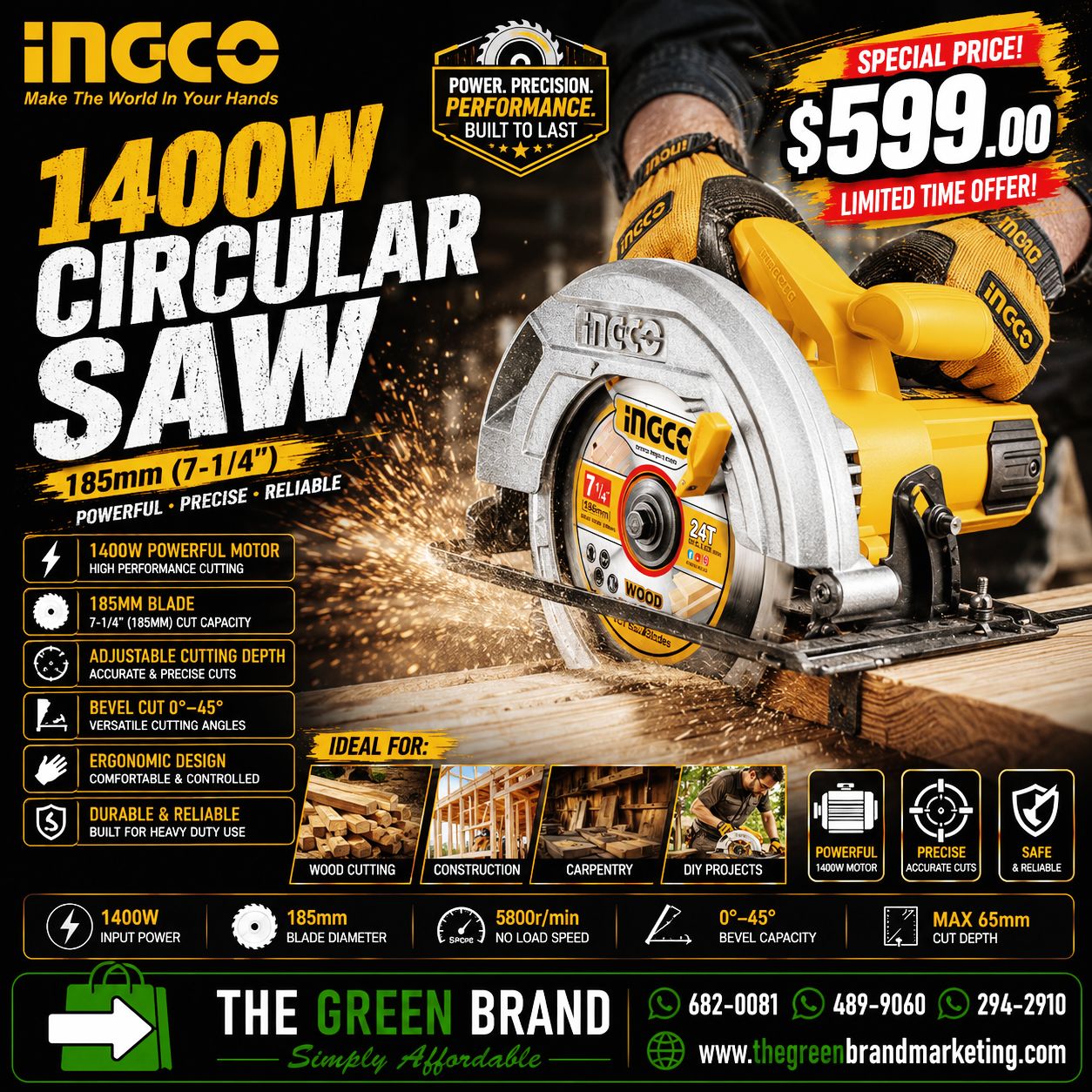 Ingco 1400w 7" circular saw