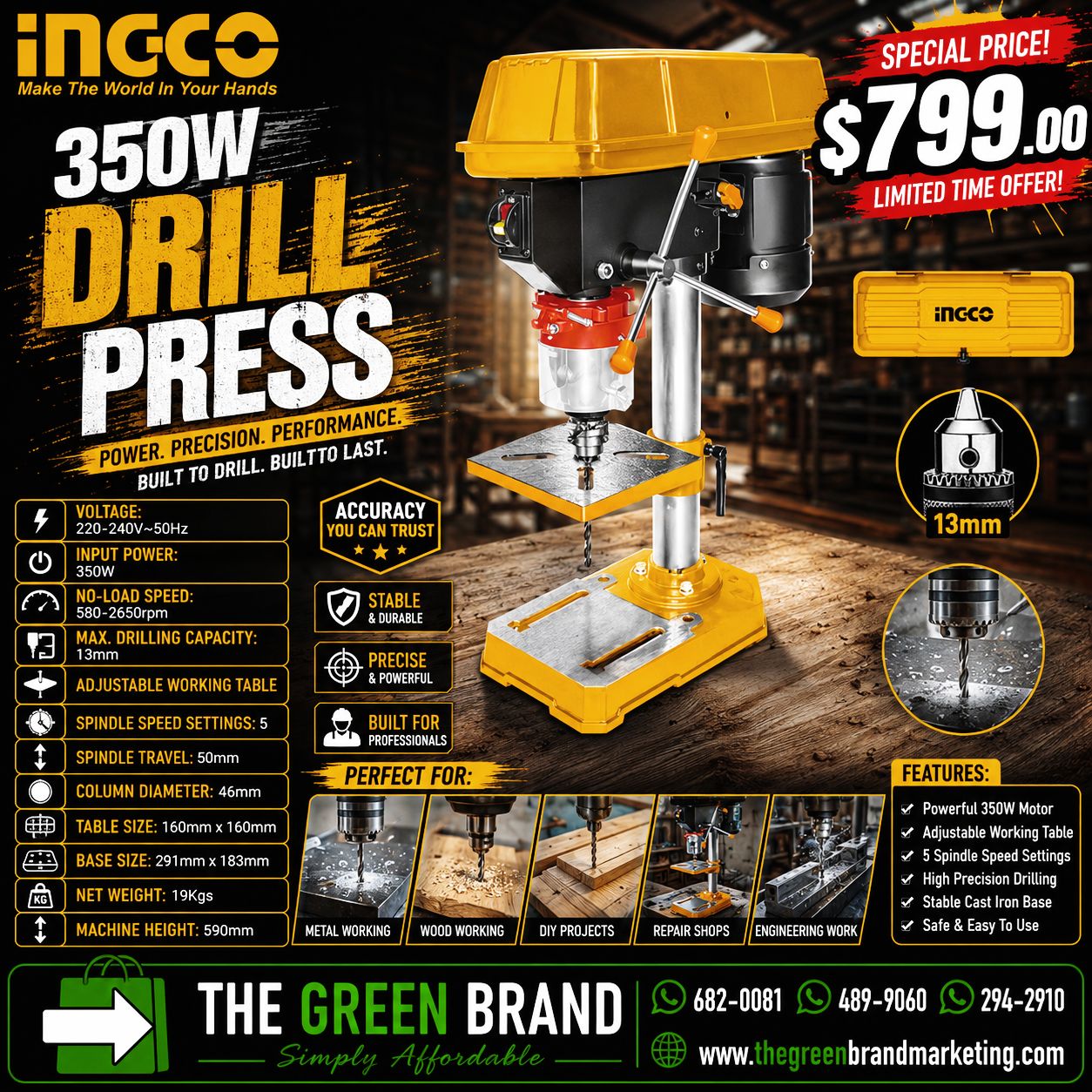 Ingco 350W 1/2 inch Drill press