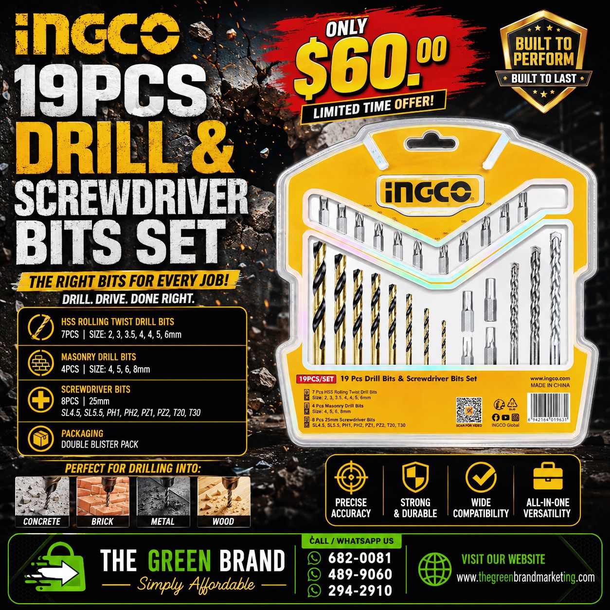 Ingco 19pc drill and screwdriver bit set