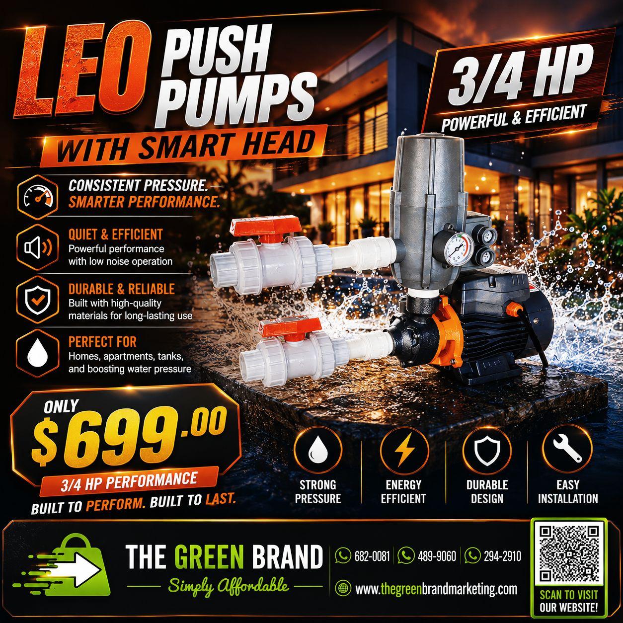 Leo .8hp 3/4HP pump with smarthead and fittings