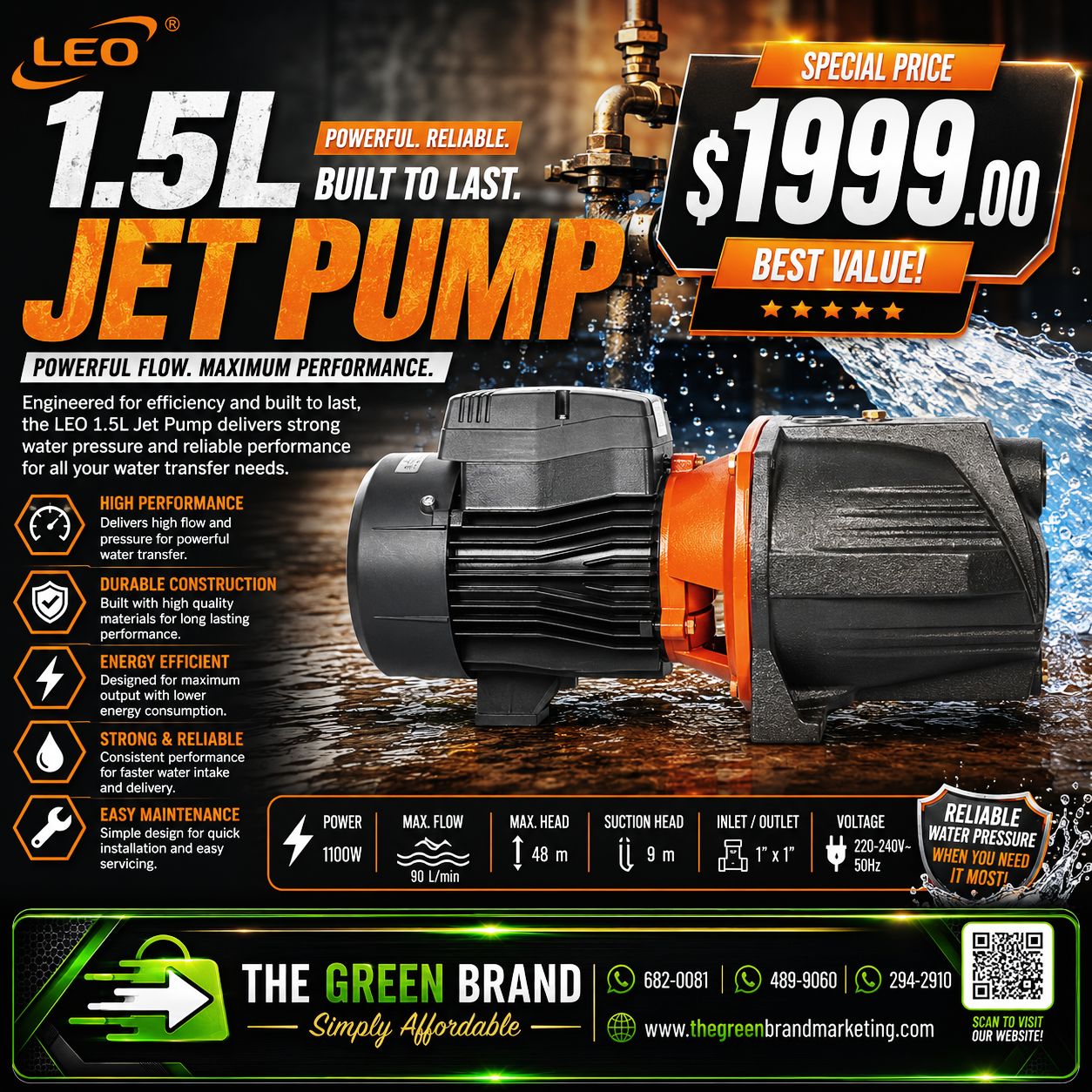 Leo 1.5hp jet water pump 220V