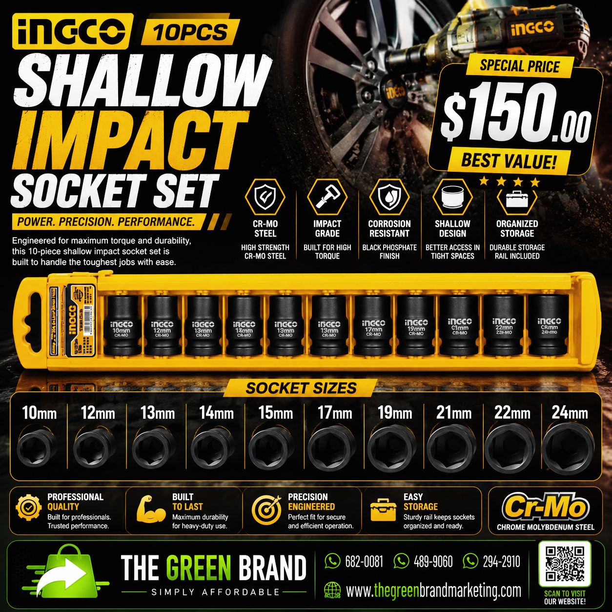 Ingco 10pc shallow impact socket