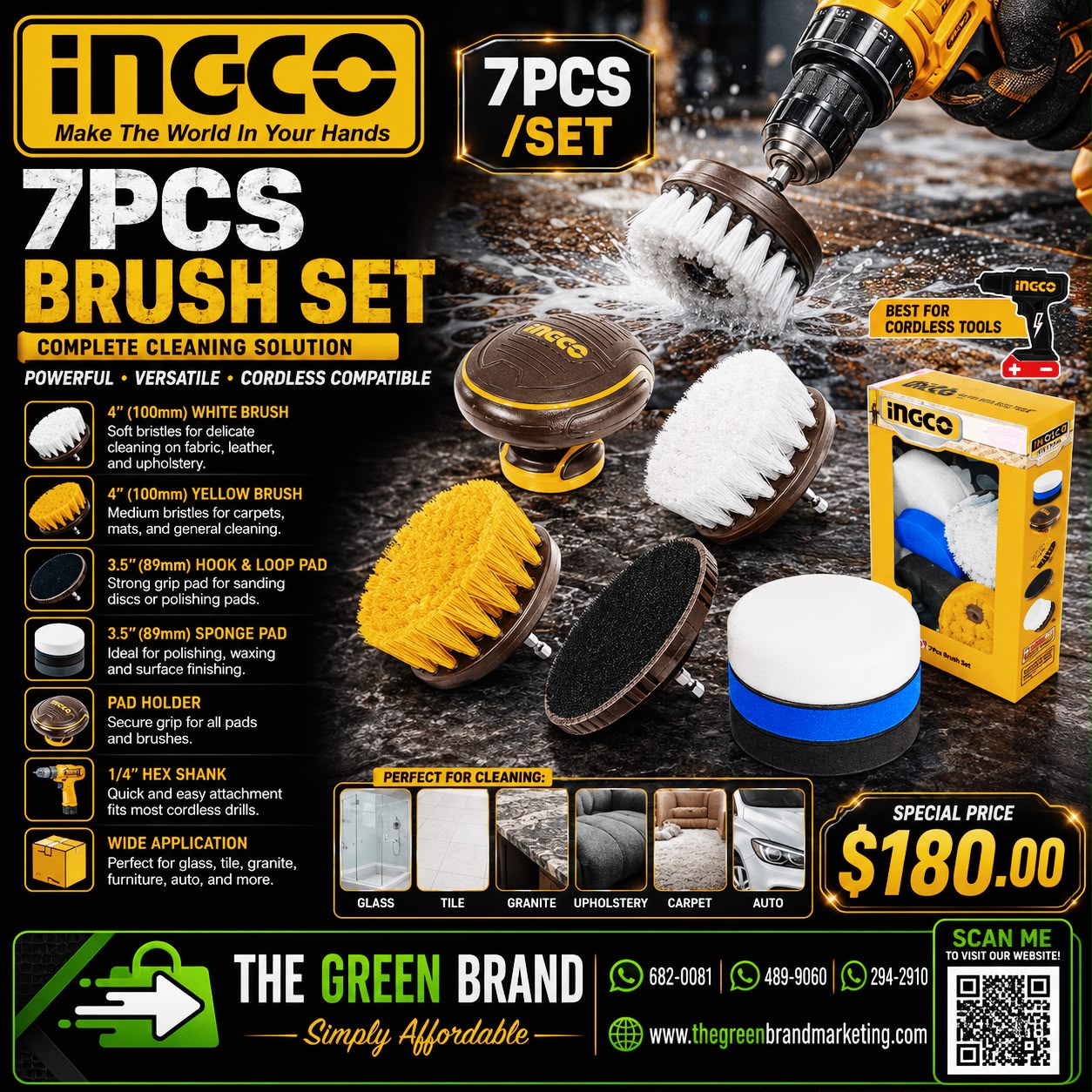 Ingco 7pc cleaning brush set