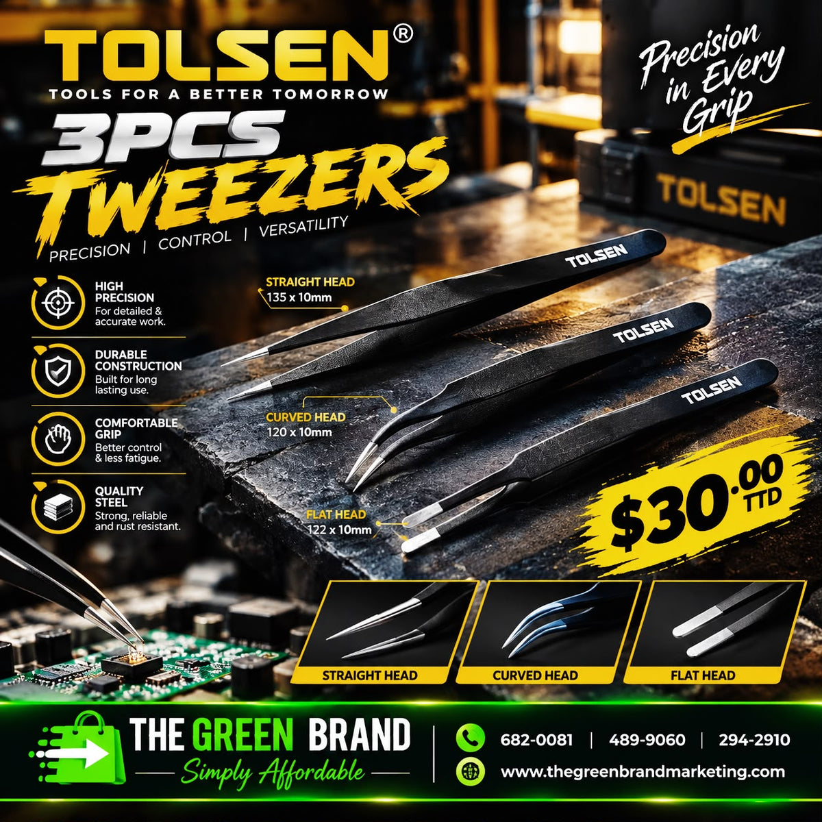 Tolsen 3pc tweezers set