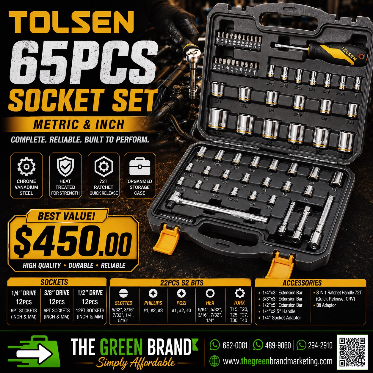 Tolsen 65PCS SOCKET SET (METRIC & INCH)
