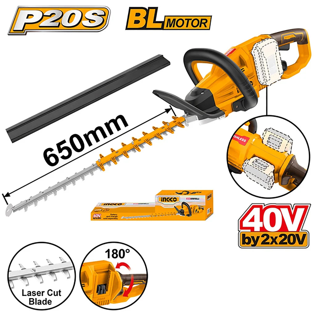 Ingco 40V hedge trimmer with 2 x 4ah batteries