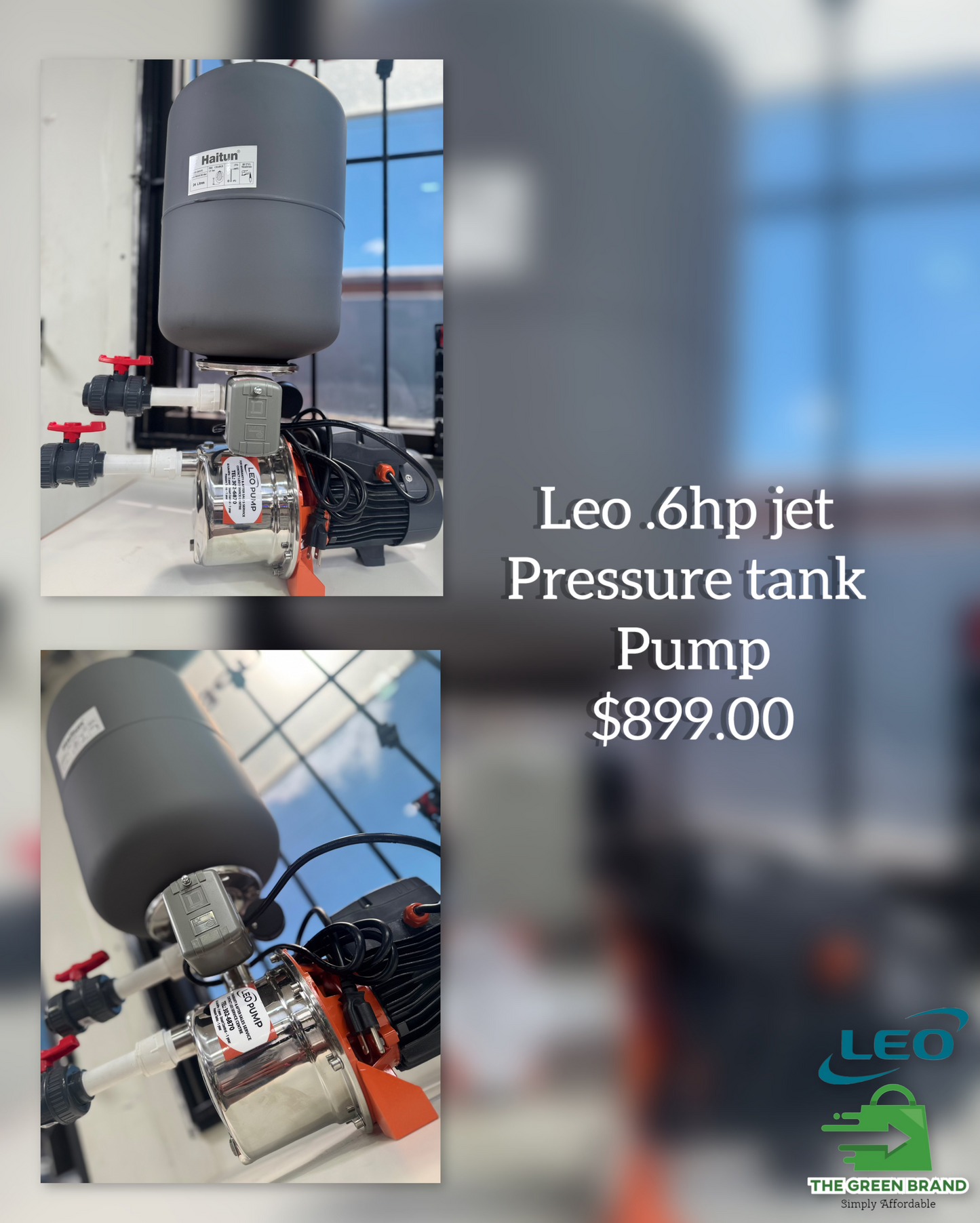 Leo .6 HP jet pump with pressure tank and fittings