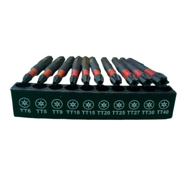 Industrial grade 10 piece hex shank magnetic Impact Torx security bits