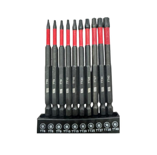 Industrial grade 10 piece hex shank magnetic Impact Torx security bits