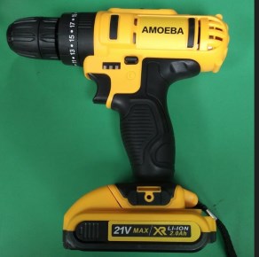 Amoeba 21V cordless drill with  hammer mode  and 2 batteries