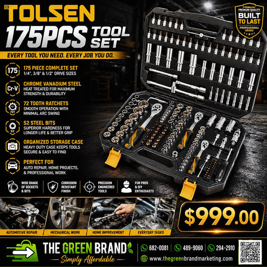 Tolsen 175Piece 1/2  inch 3/8 inch 1/4 inch  set