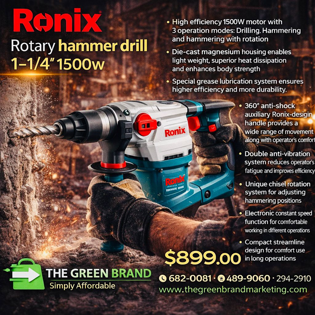 Ronix rotary hammer drill 1- 1/4" 1500w
