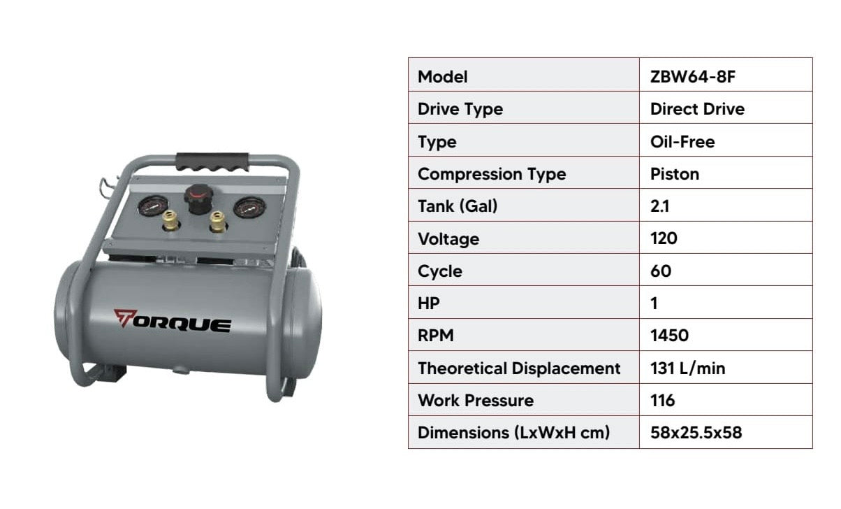 Torque 8L oil free compressor